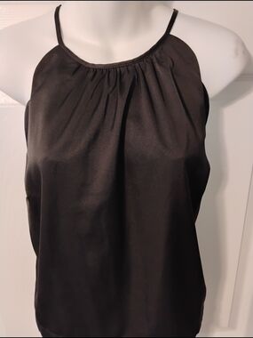 Black Satin Scalloped Edge Halter-Style Camisole